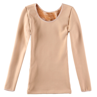 肉色打底上衣加绒肤色舞蹈打底衫隐形保暖内衣一体绒秋冬季无缝女