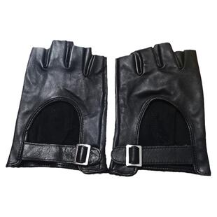 机能半指皮手套短款方扣金属元素暗黑哥特朋克真皮手套PU骑行开车
