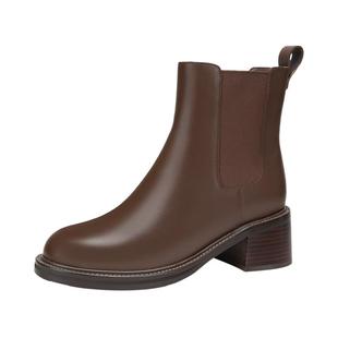 千百度高跟切尔西靴女新款秋冬时装靴美拉德短靴女鞋烟筒靴