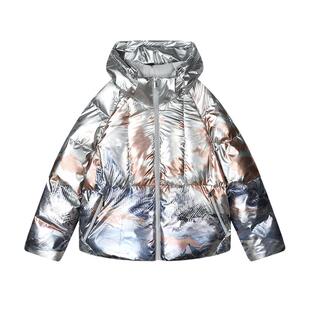 FILA斐乐女士宽松保暖羽绒服冬季时尚休闲满印连帽外套女上衣