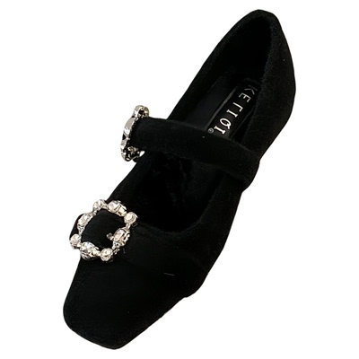 666-3~内增高~法式方头玛丽珍毛毛鞋女2025年秋冬季新款加绒棉鞋