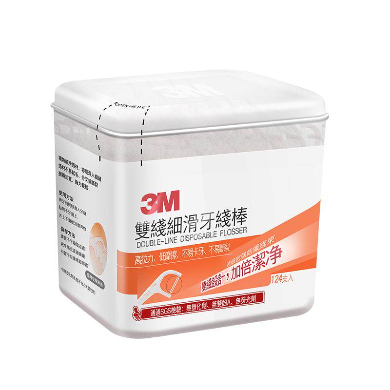 【自营】3M双线细滑牙线棒124支盒深入清洁牙齿缝细滑牙线家庭装
