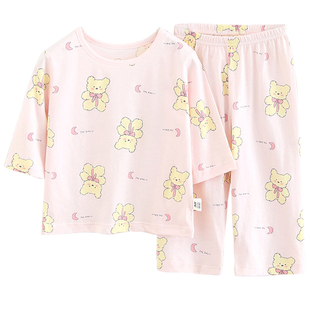 瑁恩瑁爱女童睡衣套装夏季薄款七分袖儿童家居服宝宝纯棉空调服