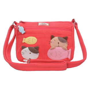 卡拉猫iPad mini跨包原创可爱时尚卡通撞色拼接多功能帆布斜挎包