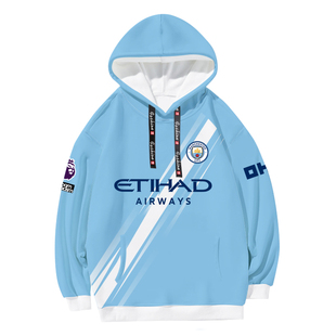 25-26赛季曼城队哈兰德同款足球衣服连帽卫衣套头男女球迷服外套