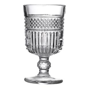 高脚杯法式复古浮雕玻璃白酒杯子洋酒杯啤酒杯一两网红餐厅小酒杯