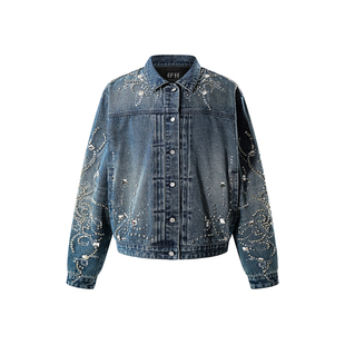 【品牌直发】theboyhasnopatience TBHNP 手缝雕花烫钻牛仔服外套