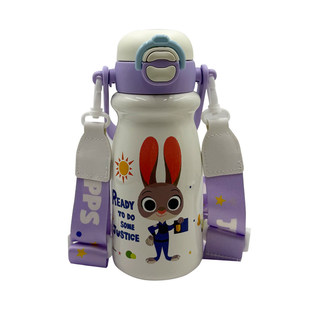 迪士尼疯狂动物城新款儿童保温杯316L双饮吸管杯小学生背带喝水壶