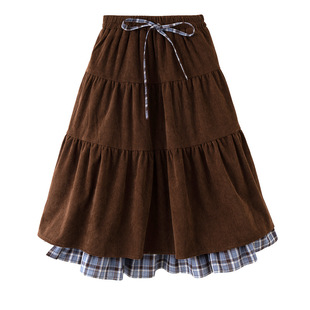 女童日系重工2025秋冬复古蛋糕裙双层a字裙儿童灯芯绒半身长裙子9
