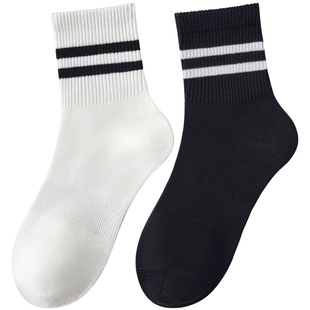 袜子女纯棉白色短袜秋冬条纹防臭吸汗跑步运动学生短筒2025新款