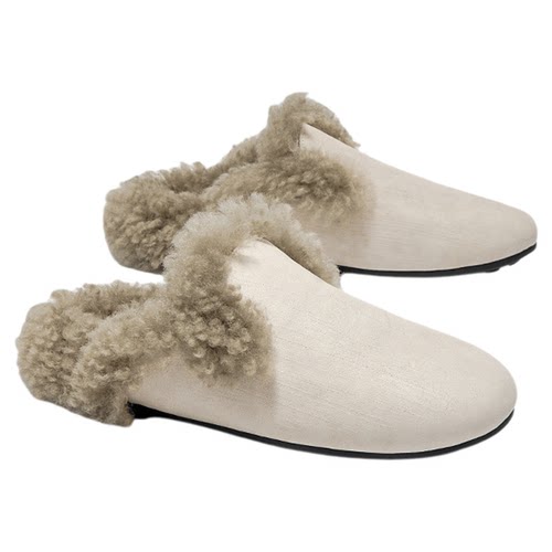 MD女鞋·包头拖鞋女2025新款法式一脚蹬加绒穆勒拖羊卷毛勃肯半拖