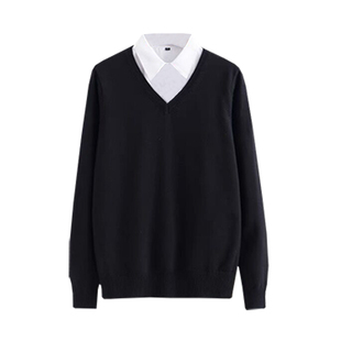秋冬JK制服套头毛衣女日系学院风纯色V领针织衫内搭上衣长袖外套