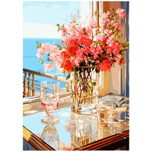 自油自画 数字油画diy手绘手工填充填色减压花卉油彩装饰画 朱槿