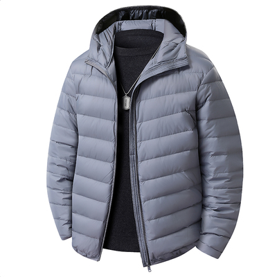 秋冬特大码连帽男士轻薄羽绒服加肥加大胖子防寒保暖90白鸭绒外套