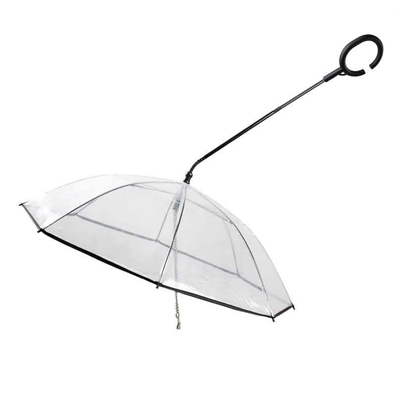 外贸透明宠物雨伞狗狗C型伞宠物用品可调节雨天遛狗牵引绳小型犬