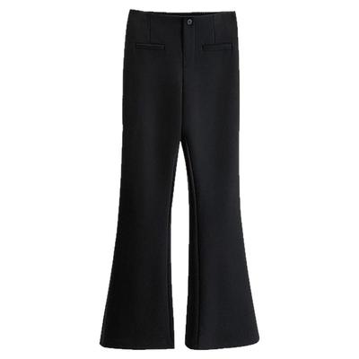 大码黑色松紧腰高弹微喇叭裤