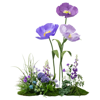 紫色假花仿真花造景虞美人纸花