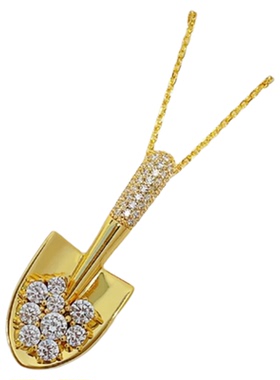 潮港福18K金金铲铲带钻项链纯银