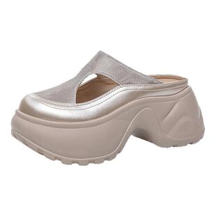 ZFCQ香港厚底增高拖鞋女夏外穿2026小个子高跟包头不累脚坡跟半拖