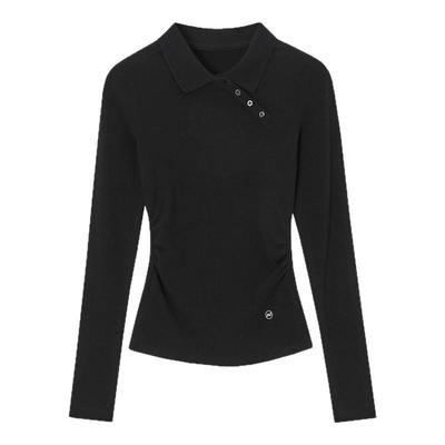 ACMEAURA秋冬新款不规则系扣高领针织打底衫女修身翻领长袖上衣