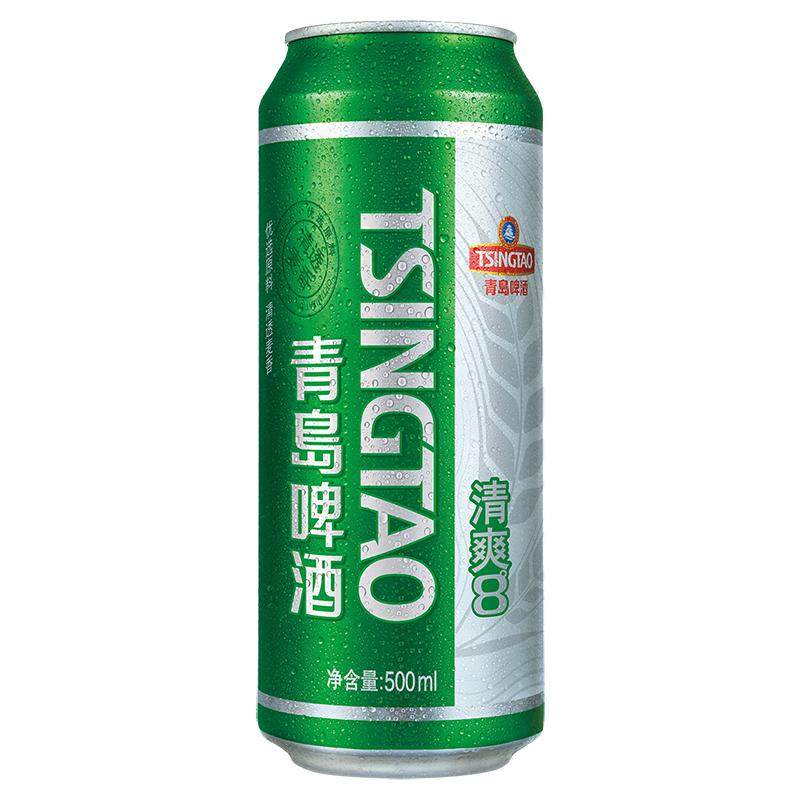 青岛啤酒清爽原麦汁浓度8.0°P 500ml*24听罐装口感清爽整箱包邮