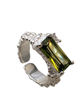 女小众冷淡风祖母绿线条纹理戒指