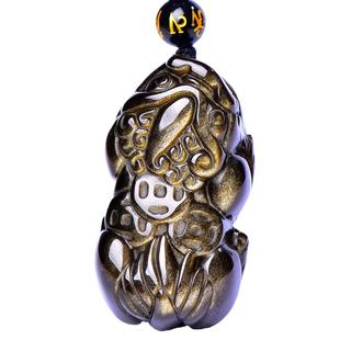 金曜石貔貅吊坠男项链天然黑曜石霸王皮丘公母貔貅钥匙扣情侣饰品