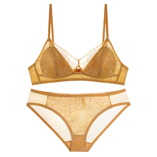 【断码秒杀S/M】无钢圈法式内衣女薄款小胸三角杯蕾丝文胸套装