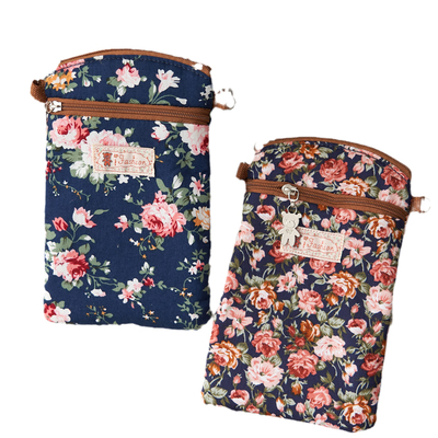 斜挎手拎两用棉布双拉链手机包