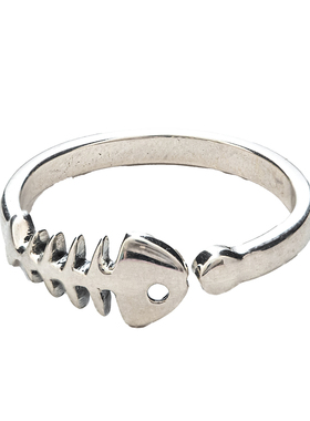 小鱼骨刺纯银复古戒指尾戒开口女