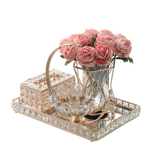 欧式水晶纸巾盒创意简约客厅茶几餐桌轻奢收纳抽纸盒装饰托盘套装