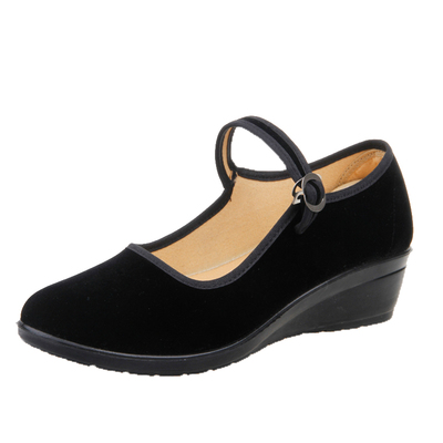 坡跟黑色职业工作鞋软底防滑透气