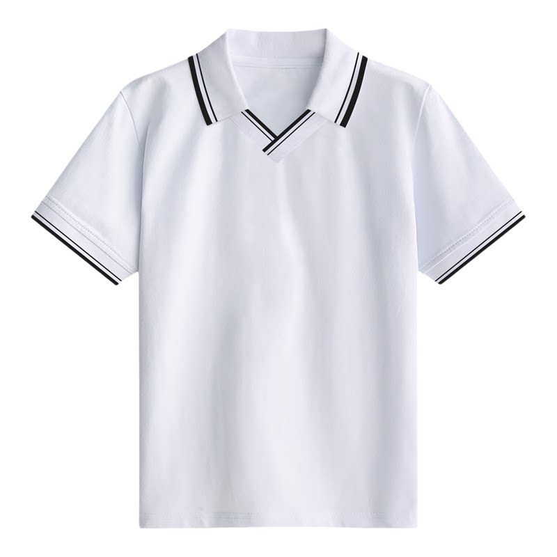 中小学生校服polo衫短袖幼儿园白色t恤夏季男女童V领班服上衣19