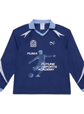 Puma/彪马男女蓝色足球宽松防汗经典长袖运动T恤636276-49