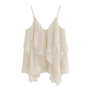 AZure气质荷叶不规则吊带背心蕾丝花瓣裙裤套装超仙度假旅游穿搭