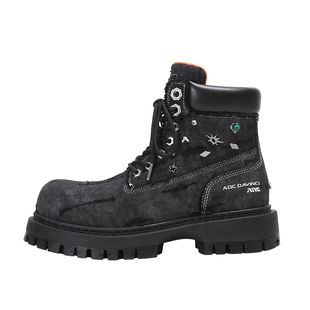 刘耀文同款 ADC达芬奇 ADCDAVINCI 厚底马丁靴 洗水牛仔布工装靴