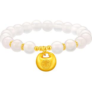 梦金园小胖福银手链福字玉髓手串小坨坨925银首饰DIY手链送礼