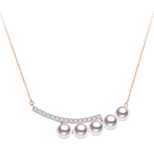 GiO珠宝 18K金海水akoya珍珠项链女钻石吊坠锁骨链微笑系列