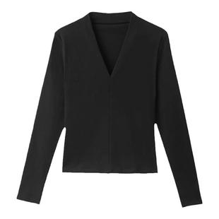 奥特莱斯品牌折扣 卡恩希冬装新款V领棉质薄绒修身简约欧美打底衫