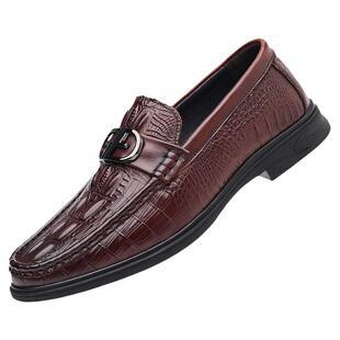 莱卡老头男士皮鞋新款休闲鳄鱼纹豆豆鞋男真皮软底一脚蹬驾车鞋子