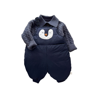 秋冬加厚连体裤宝宝卡通保暖裤子婴儿冬装羽绒棉背带裤洋气男女宝