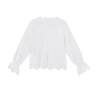 白鹿语气质镂空蕾丝衬衫2025春季新款时尚v领套头长袖女式衬衣