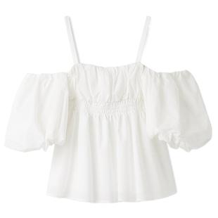 FRAY I.D2025春夏新品优雅荷叶边泡泡袖吊带衬衫上衣FWFB251101