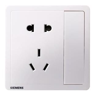 西门子五孔插座带开关面板致典白色一开86型家用二三5眼10a插暗装