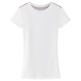 十一石 辣妹讯号！印花网纱拼接正肩短袖T恤女修身圆领打底衫