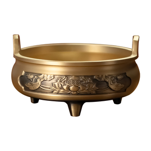 纯黄铜香炉家用供奉宣德炉室内香插香座熏香炉上香佛前供炉莲花炉