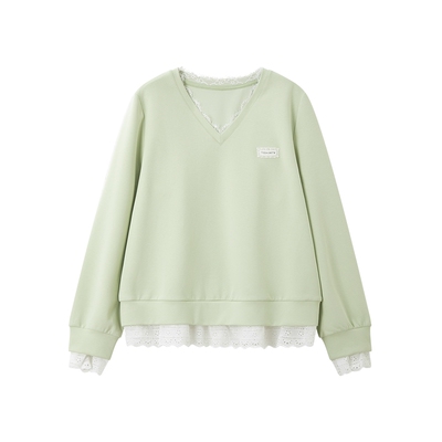 时然大码假两件V领卫衣