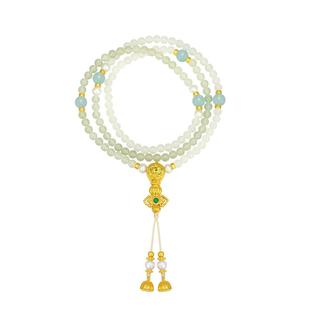 周大生腕美如意普陀系列黄金和田玉手串女步步莲华手链新年礼物