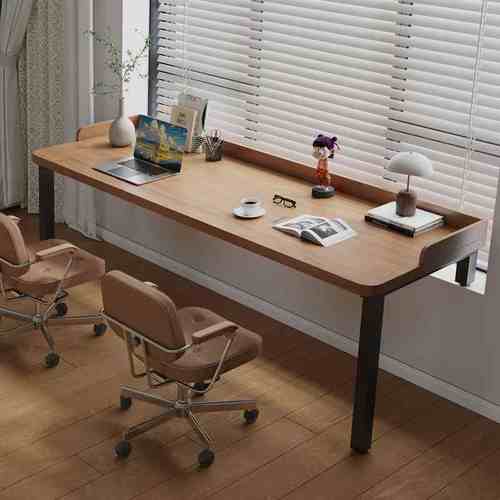 实木飘窗书桌卧室窗台高低桌家用电脑台式桌大板学习写字办公桌