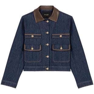 季末6折Maje2025秋冬新款女装迪木尔风法式时尚棉质拼接皮革外套